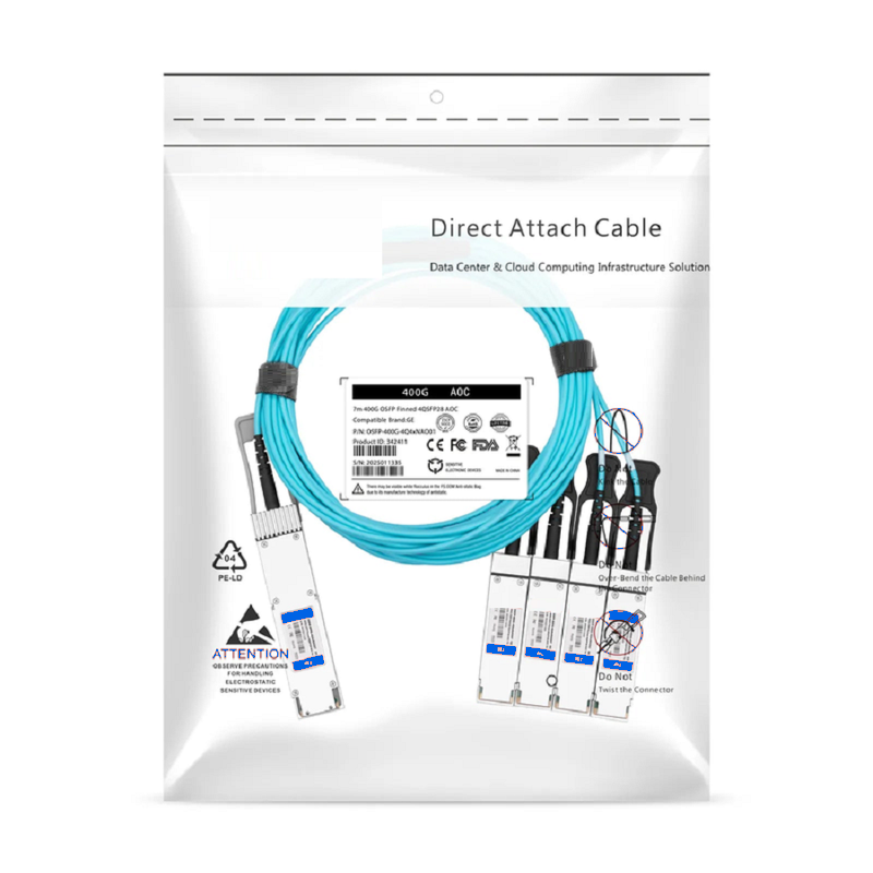 SFPS 3m (10ft) Arista Networks Compatible 400G OSFP 8 x 50G PAM4 Finned Top to 4 x 100G QSFP28 4 x 25G NRZ Active Optical Breakout Cable
