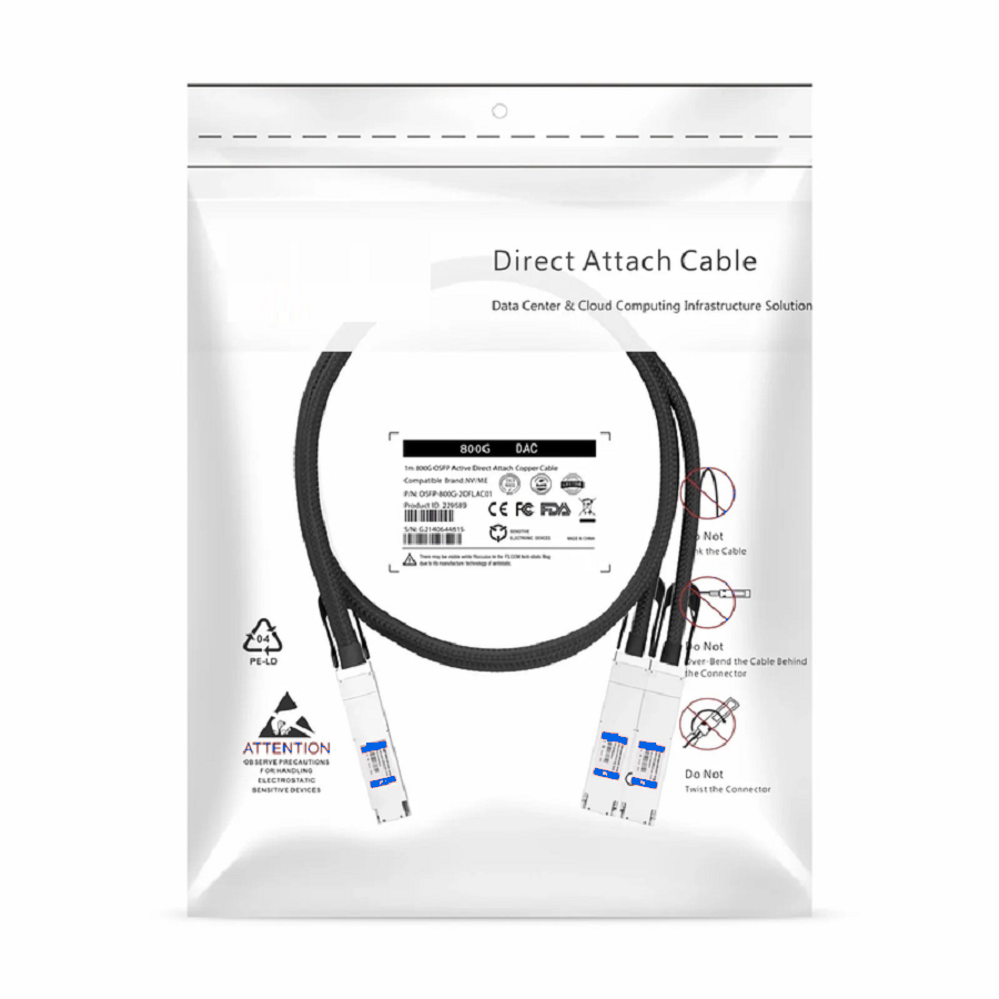 SFPS 0.5m (2ft) NVIDIA/Mellanox Compatible 800G OSFP 8 x 100G PAM4 Finned Top to 2 x 400G OSFP 4 x 100G PAM4 Flat Top InfiniBand NDR Passive Direct Attach Copper Breakout Cable for Quantum-2 Switches and ConnectX-7 HCA