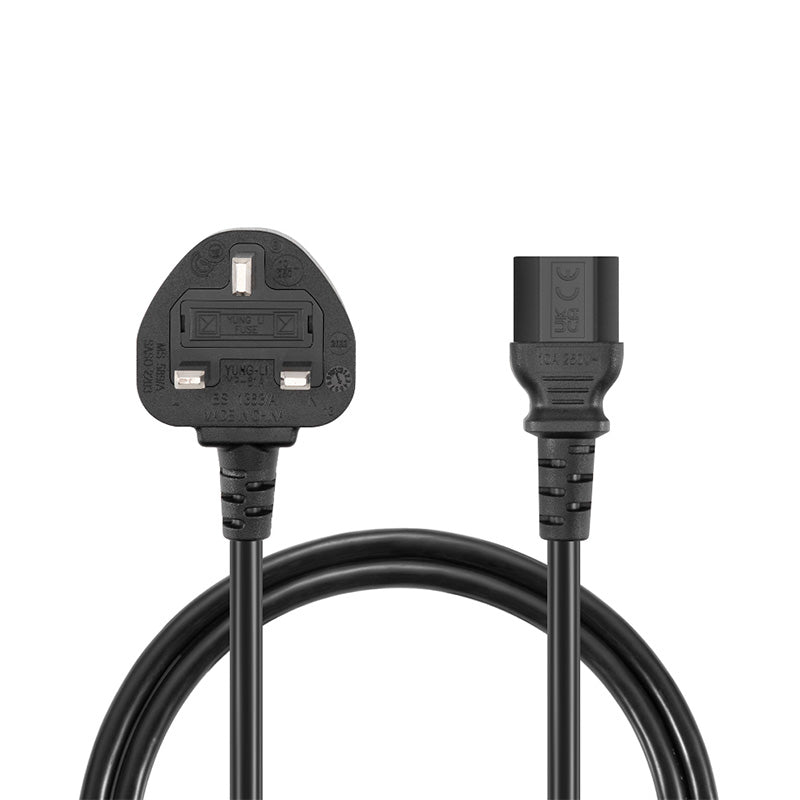 SFPS 6ft (1.8m) BS 1363 to IEC60320 C13 3 x 1.0mmA² 250V/10A Power Cord, Black