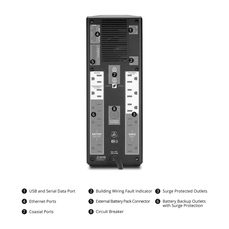 SFPS APC Back-UPS Pro, 1500VA/865W, 120V, 10 x NEMA 5-15R Outlets, AVR, LCD, 1 Replaceable Battery Module Included, Tower