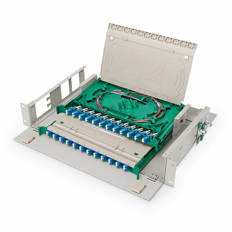 SFPS 2U Rack Mount Fiber Optic Distribution Panel, 48 Fibers OS2 Single Mode, 24 x LC UPC Duplex (Blue) Adapter