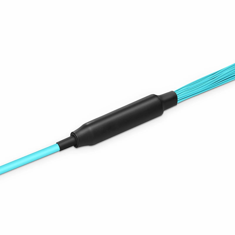 SFPS 30m (98ft) MTP® Hybrid Trunk Cable, MTP®-12 UPC (Female) to 6 LC UPC Duplex Uniboot, 48 Fibers, Multimode (OM3), Plenum (OFNP), 0.20dB Max, Type B, Double Jacket, Aqua