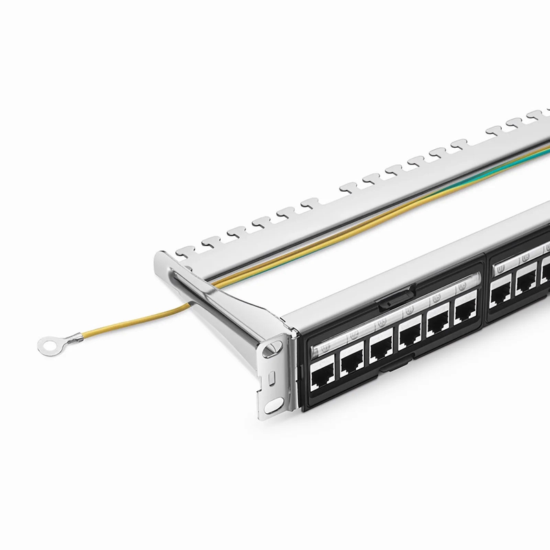 SFPS FDMP Cat6a Shielded Coupler Recessed Patch Panel, 24-Port, 1RU, Cable Management Bar Included