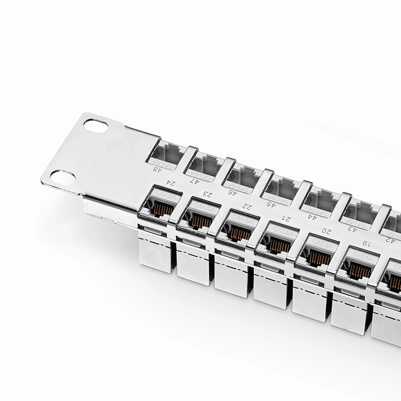 SFPS FDMP Cat6a Shielded Coupler Flat Patch Panel, 48-Port, 1RU, Cable Management Bar Included