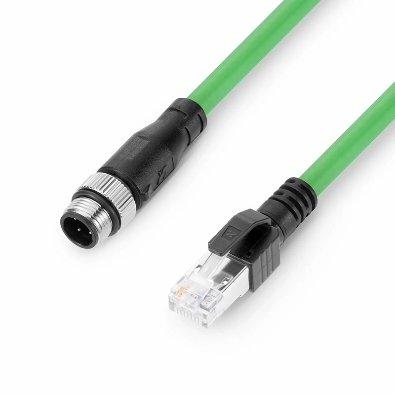 SFPS 3.3ft (1m) Industrial M12D/4M to RJ45 Cordsets CAT7-FTP PVC Ethernet Network Patch Cable, Green, Profinet A