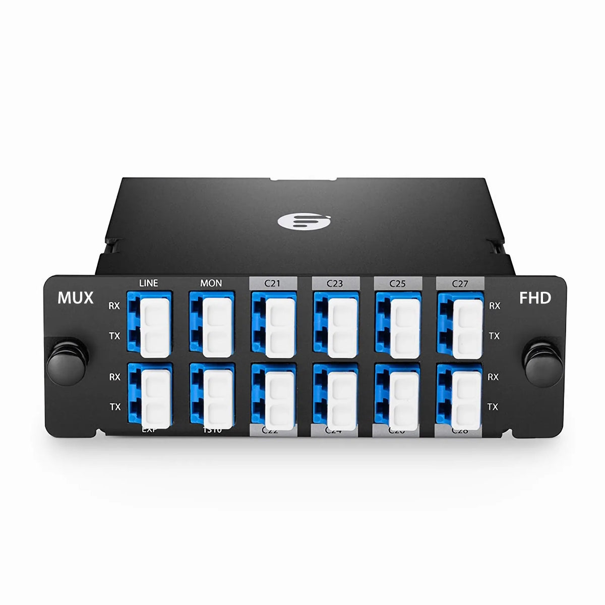 SFPS 8 Channels DWDM Mux Demux, 100GHz C21-C28, with Monitor, Expansion and 1310nm Port, 2.4dB Typical IL, LC/UPC, Dual Fiber, High Density, FHDA Plug-in Module