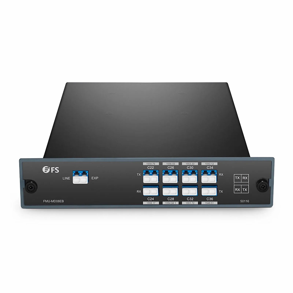 SFPS 8 Channels DWDM Mux Demux, 100GHz C22-C36, with Expansion Port, 4.2dB Typical IL, LC/UPC, Single Fiber, Side-B, FMU Plug-in Module