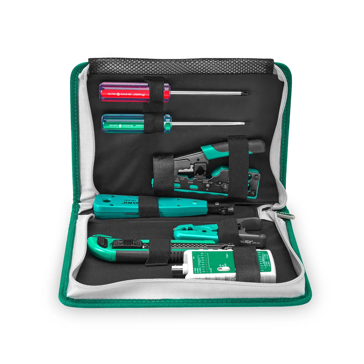 SFPS Pro'sKitA® 7-in-1 Network Installation Tool Kit with Cable Tester, Crimper, Wire Stripper in Carrying Case