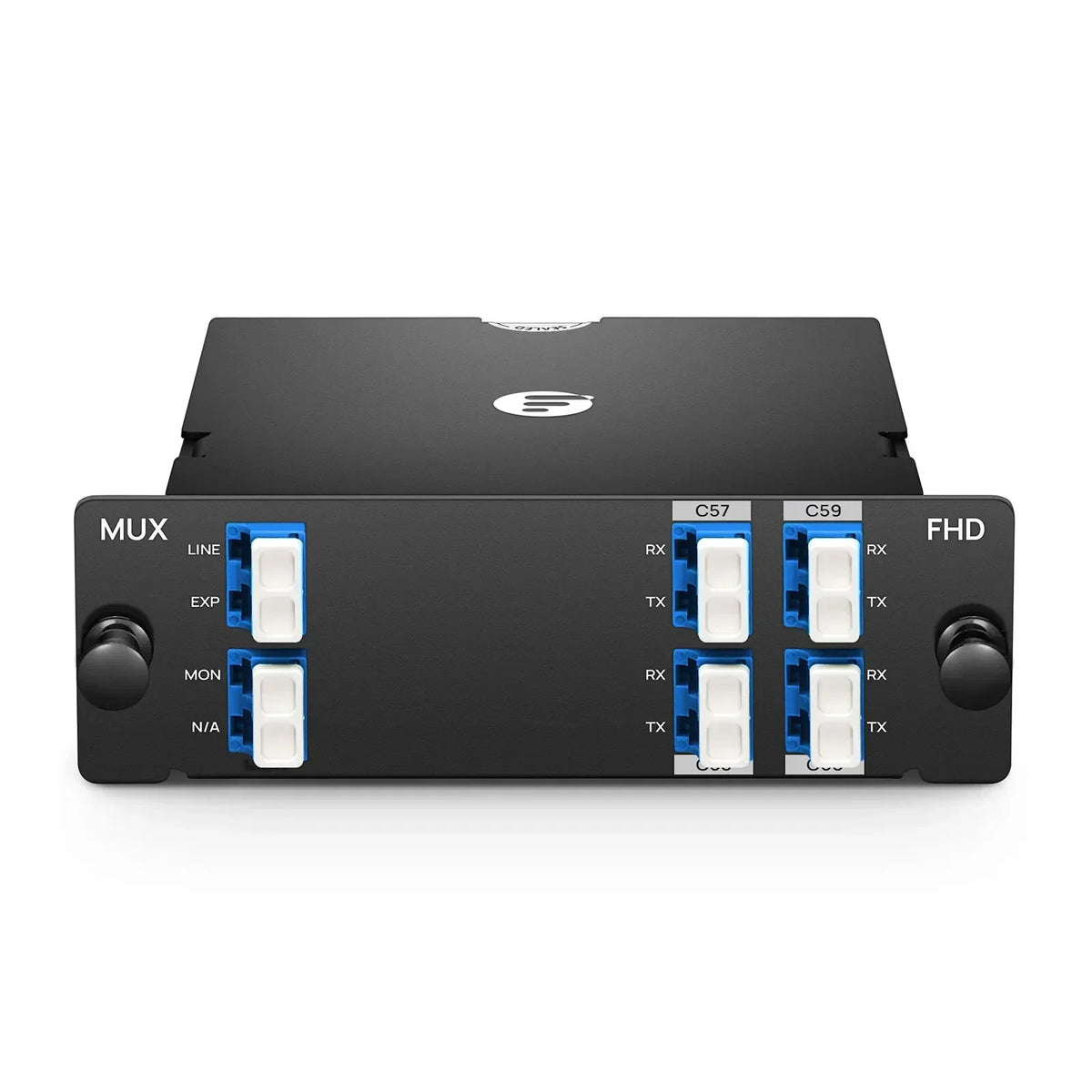 SFPS 4 Channels DWDM Mux Demux, 100GHz C57-C60, with Monitor and Expansion Port, 2.75dB Typical IL, LC/UPC, Single Fiber, Side-B, High Density, FHDA Plug-in Module