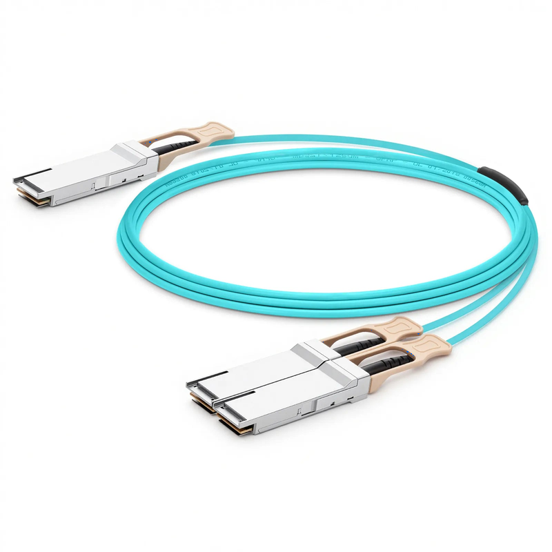 SFPS 20m (66ft) 200G QSFP56 4 x 50G PAM4 to 2 x 100G QSFP28 4 x 25G NRZ Active Breakout Optical Cable forFOSwitches