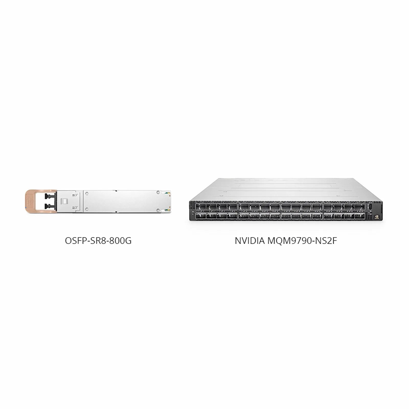 SFPS NVIDIA/Mellanox MMA4Z00-NS Compatible 800GBASE 2xSR4/SR8 OSFP Finned Top 8 x 100G PAM4 850nm 50m DOM Dual MPO-12/APC MMF InfiniBand NDR Optical Transceiver Module for Quantum-2 Switches