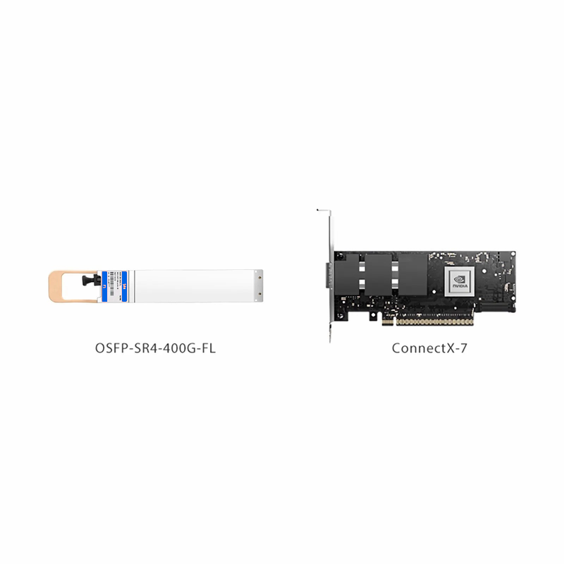 SFPS NVIDIA/Mellanox MMA4Z00-NS400 Compatible 400GBASE-SR4 OSFP Flat Top 4 x 100G PAM4 850nm 50m DOM MPO-12/APC MMF InfiniBand NDR Optical Transceiver Module for ConnectX-7 HCA