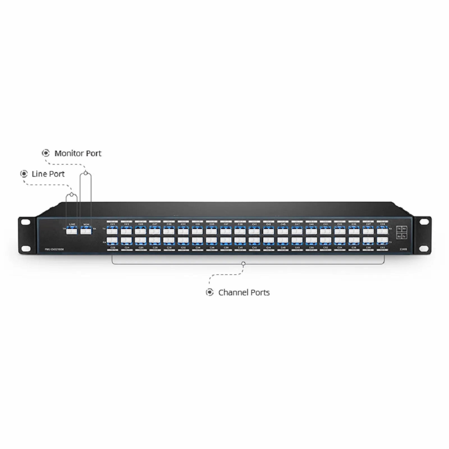 SFPS 40 Channels DWDM Mux Demux, 100GHz C21-C60, with Monitor Port, 3.0dB Typical IL, LC/UPC, Dual Fiber, FMU 1U Rack Mount