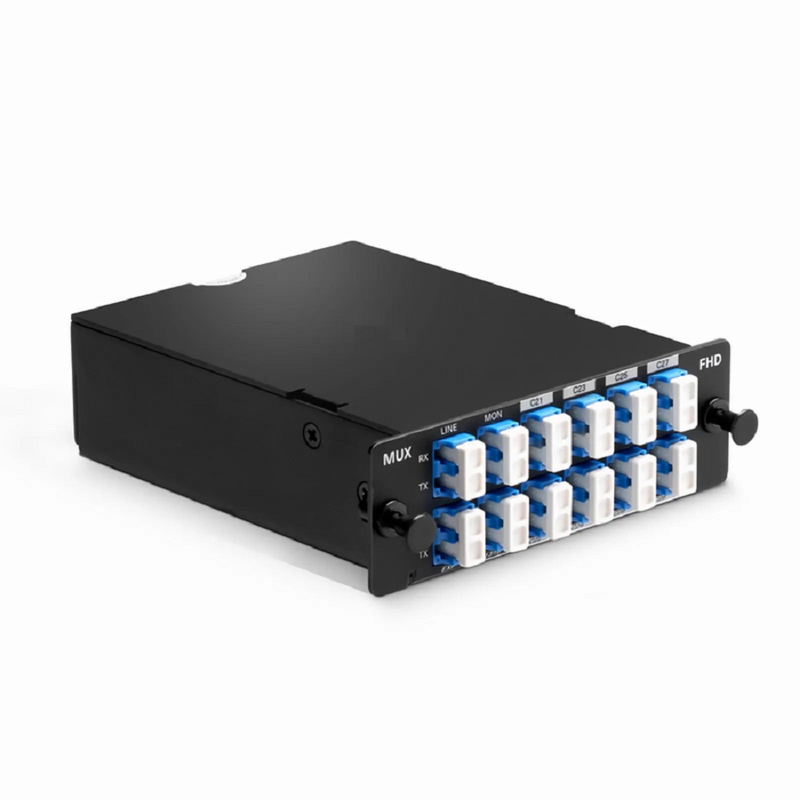 SFPS 8 Channels DWDM Mux Demux, 100GHz C21-C28, with Monitor, Expansion and 1310nm Port, 2.4dB Typical IL, LC/UPC, Dual Fiber, High Density, FHDA Plug-in Module