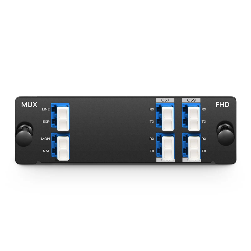 SFPS 4 Channels DWDM Mux Demux, 100GHz C57-C60, with Monitor and Expansion Port, 2.75dB Typical IL, LC/UPC, Single Fiber, Side-B, High Density, FHDA Plug-in Module