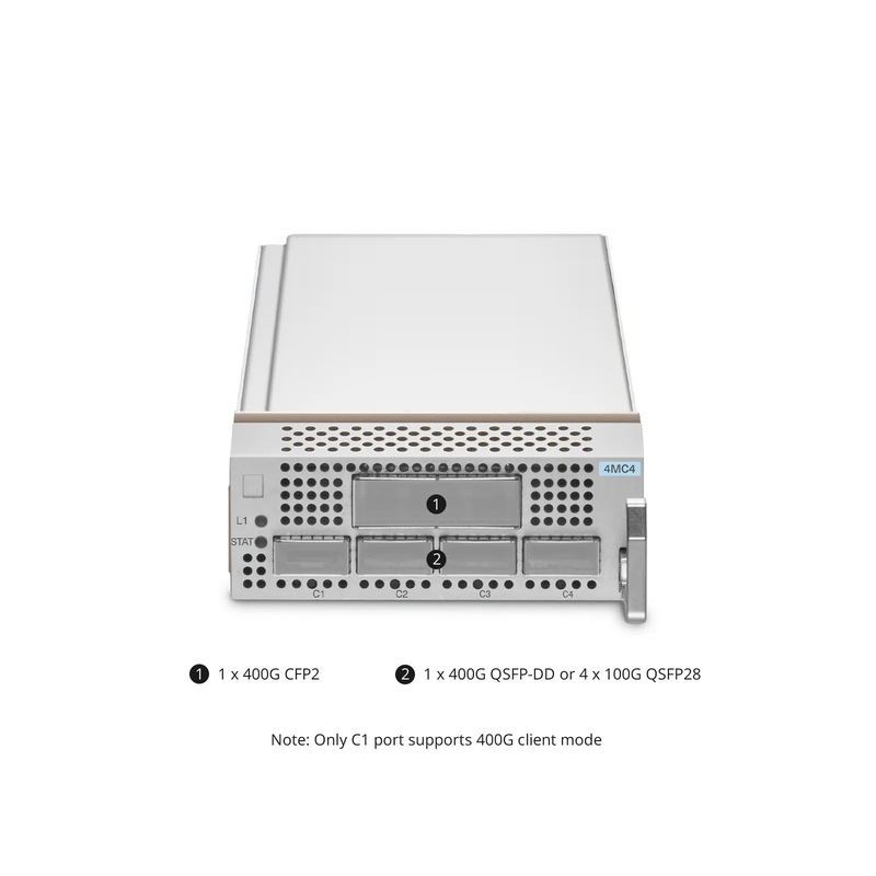 SFPS D7000 4MC4, 1 x 400G QSFP-DD or 4 x 100G QSFP28 to 1 x 400G CFP2 OTN Muxponder for D7000 Managed Chassis