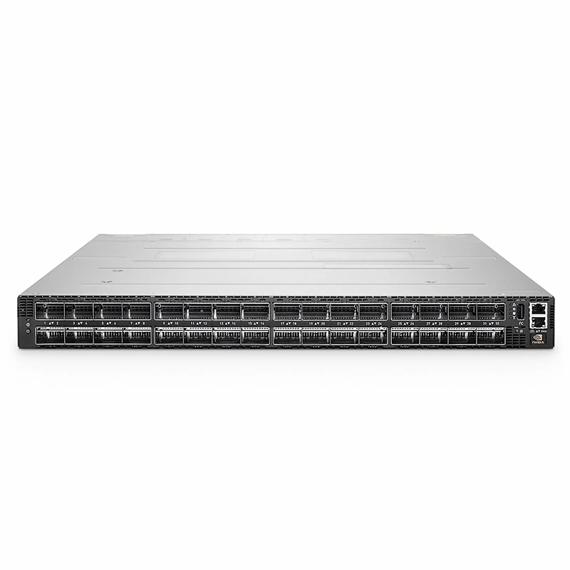 SFPS MQM9700-NS2F, NVIDIAA® 64-Port NDR 400G InfiniBand Data Center Switch, 32 OSFP Ports, Managed, x86 Dual Core, NVIDIA Quantum-2 Chip, P2C Airflow