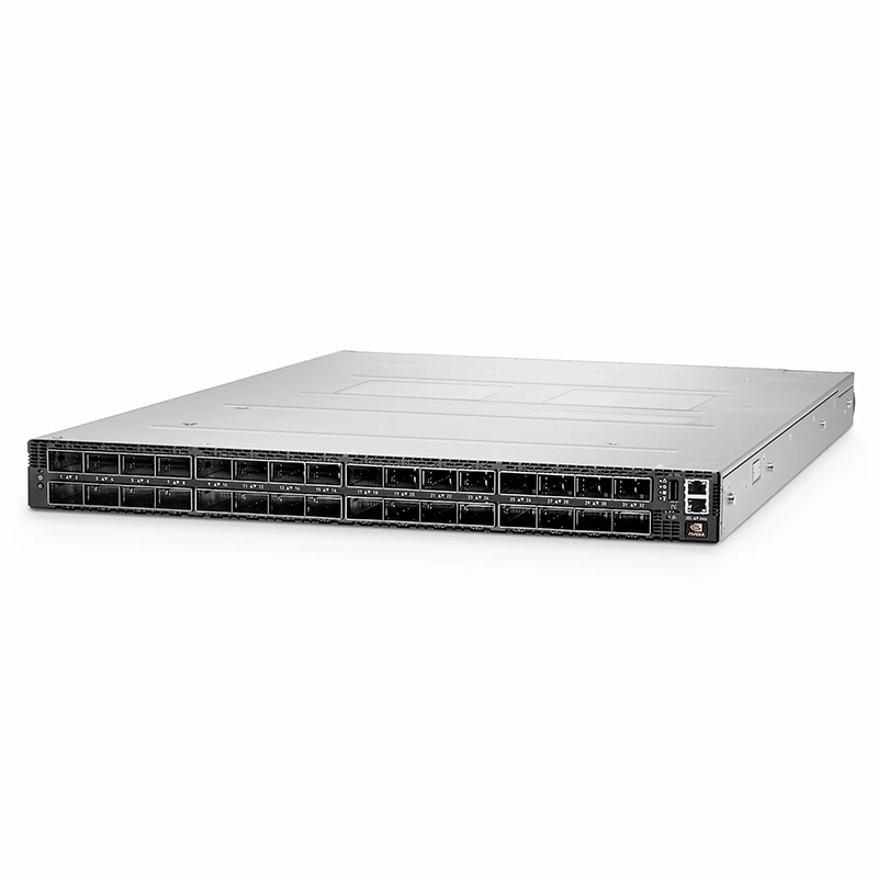 SFPS MQM9700-NS2F, NVIDIAA® 64-Port NDR 400G InfiniBand Data Center Switch, 32 OSFP Ports, Managed, x86 Dual Core, NVIDIA Quantum-2 Chip, P2C Airflow