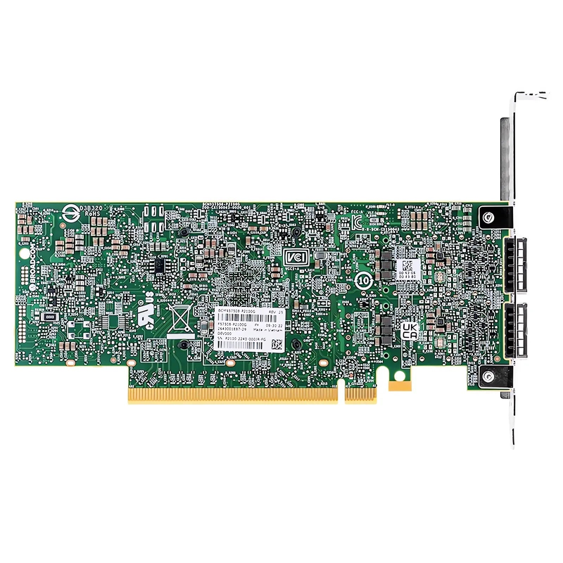 SFPS BroadcomA® BCM957508-P2100G Ethernet Network Interface Card, P2100G 100GbE Dual-port QSFP56, PCIe 4.0 x 16, Standard & Low Profile