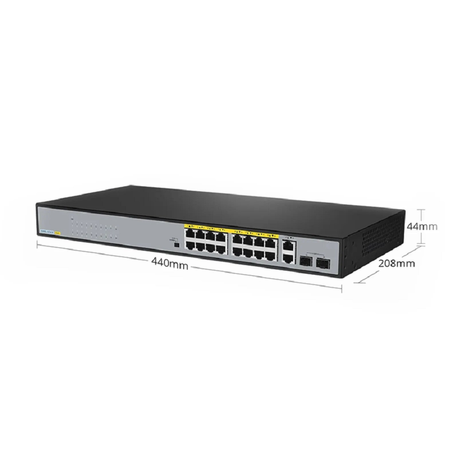 SFPS S2500L-18T2F-P, 18-Port Gigabit Ethernet L2 Unmanaged PoE+ Switch, 16 x PoE+ Ports@240W, 2 x 1Gb RJ45, with 2 x 1Gb SFP Uplinks, Desktop/Rackmount