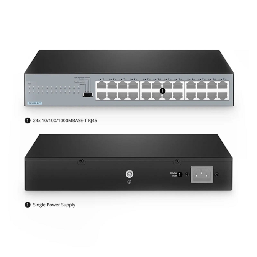 SFPS S2500L-24T, 24-Port Gigabit Ethernet L2 Unmanaged Switch, 24 x 10/100/1000M Gigabit RJ45, Fanless, Desktop/Rackmount