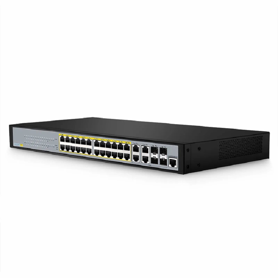 SFPS S3400-24T4FP, 24-Port Gigabit Ethernet L2+ PoE+ Switch, 24 x PoE+ Ports @370W, with 4 x 1Gb Combo Uplinks, Support ERPS