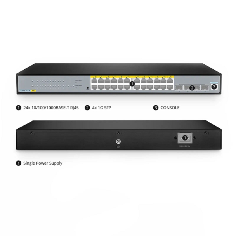 SFPS S2805S-24TF, 24-Port Gigabit Ethernet L2 Smart Managed Switch, 24 x Gigabit RJ45, with 4 x 1Gb SFP Uplinks, Fanless