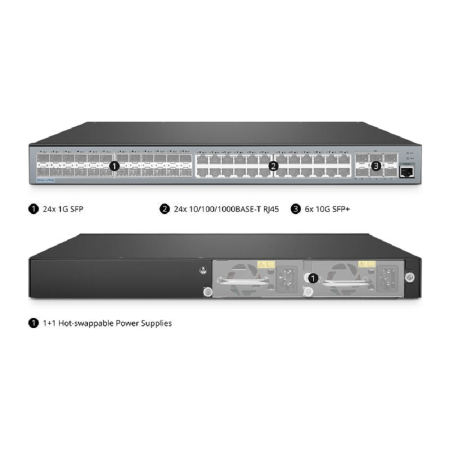 SFPS S5500-24TF6S, 48-Port Gigabit Ethernet L3 Switch, 24 x Gigabit RJ45, 24 x 1Gb SFP, with 6 x 10Gb SFP+ Uplinks, Support Stacking