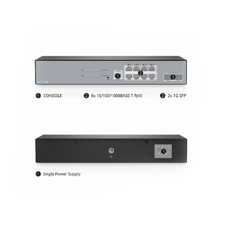 SFPS S2805S-8TF, 8-Port Gigabit Ethernet L2 Smart Managed Switch, 8 x Gigabit RJ45, with 2 x 1Gb SFP Uplinks, Fanless