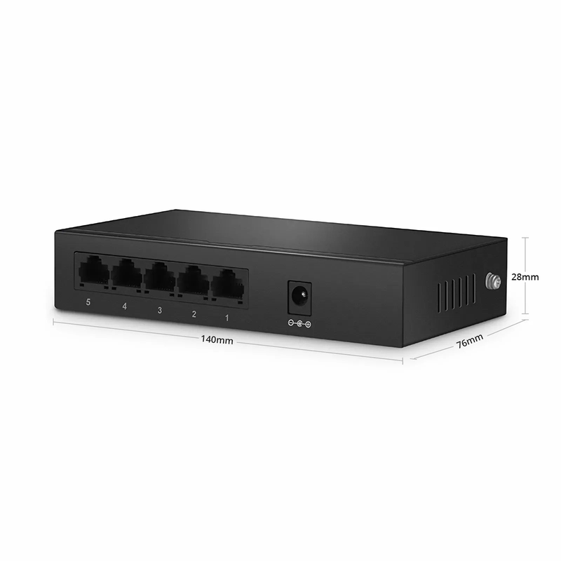 SFPS S1900-5T, 5-Port Gigabit Ethernet L2 Unmanaged Switch, 5x 10/100/1000BASE-T RJ45, Metal, Fanless, Desktop/Wall-Mount