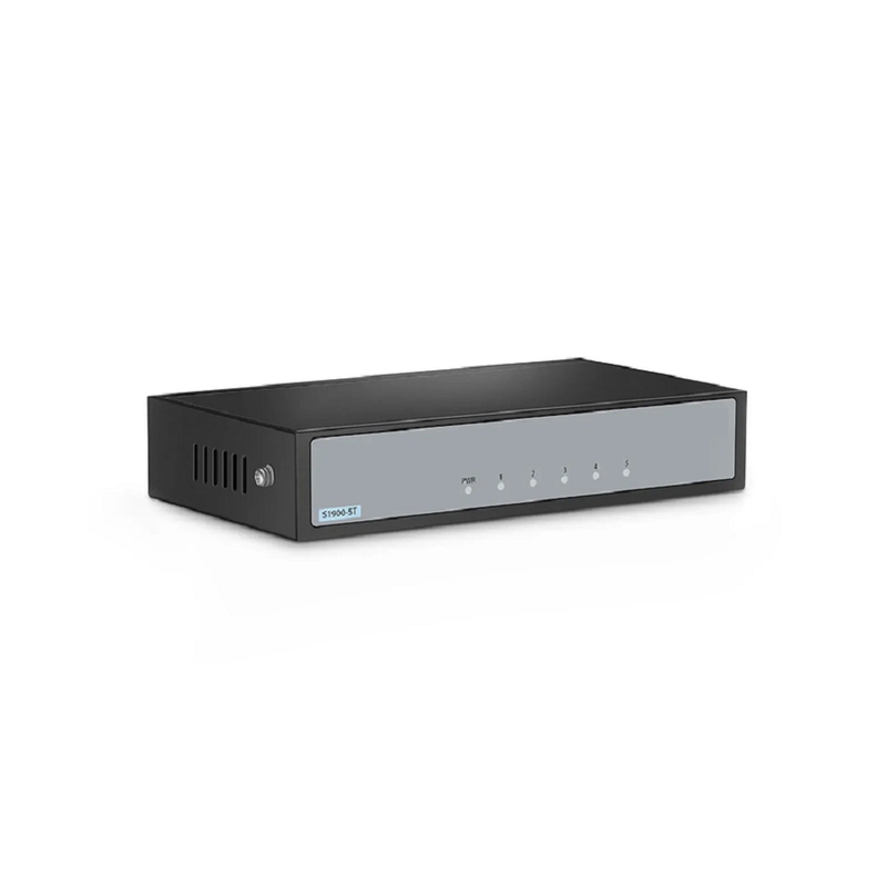 SFPS S1900-5T, 5-Port Gigabit Ethernet L2 Unmanaged Switch, 5x 10/100/1000BASE-T RJ45, Metal, Fanless, Desktop/Wall-Mount
