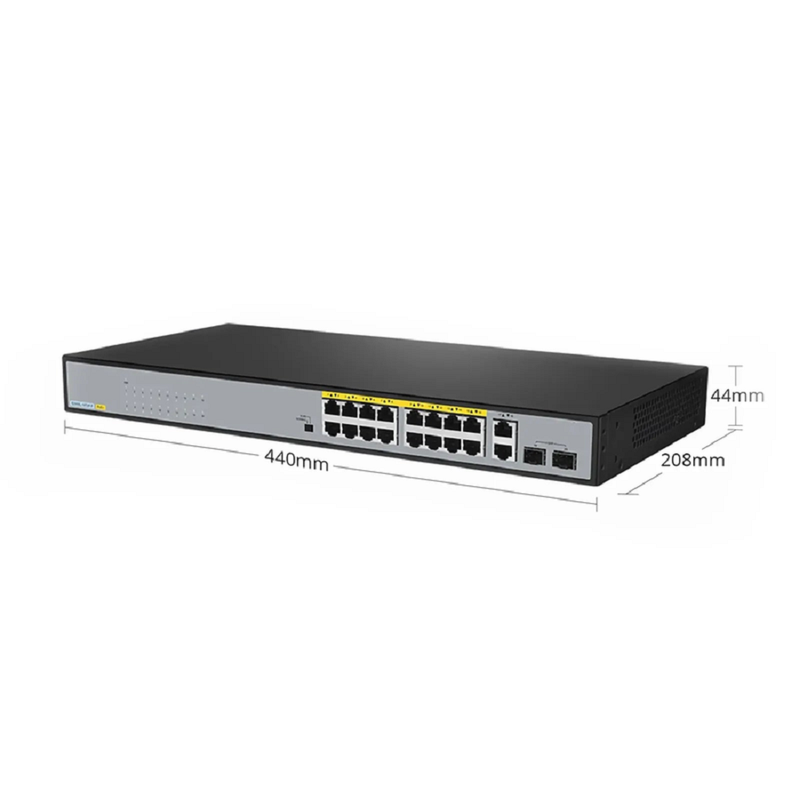 SFPS S2500L-18T2F-P, 18-Port Gigabit Ethernet L2 Unmanaged PoE+ Switch, 16 x PoE+ Ports@240W, 2 x 1Gb RJ45, with 2 x 1Gb SFP Uplinks, Desktop/Rackmount