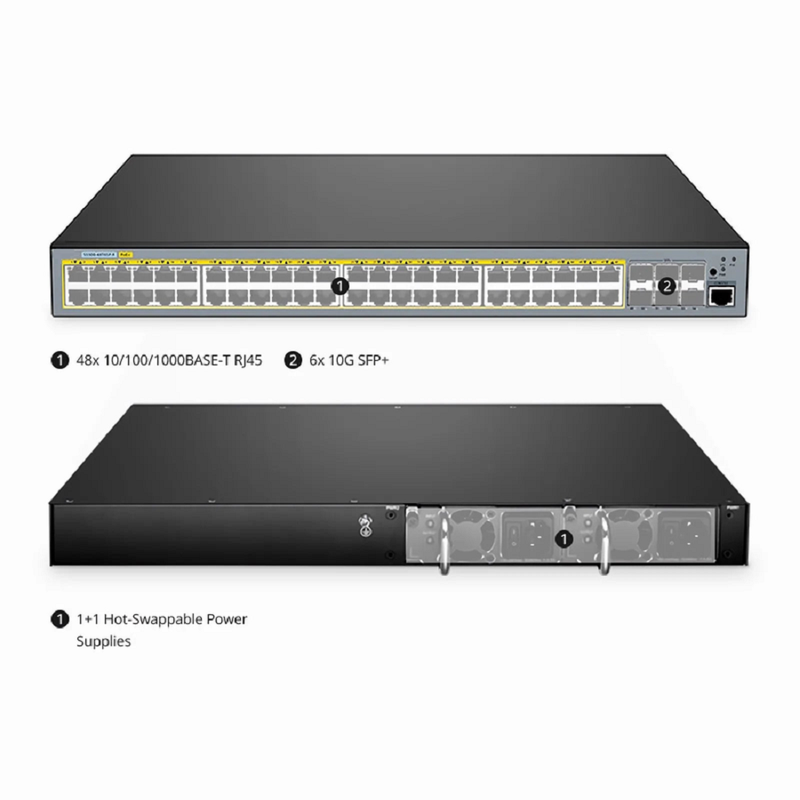 SFPS S5500-48T6SP-R, 48-Port Gigabit Ethernet L3 PoE+ Switch, 48 x PoE+ Ports @760W, with 6 x 10Gb SFP+, Support Stacking