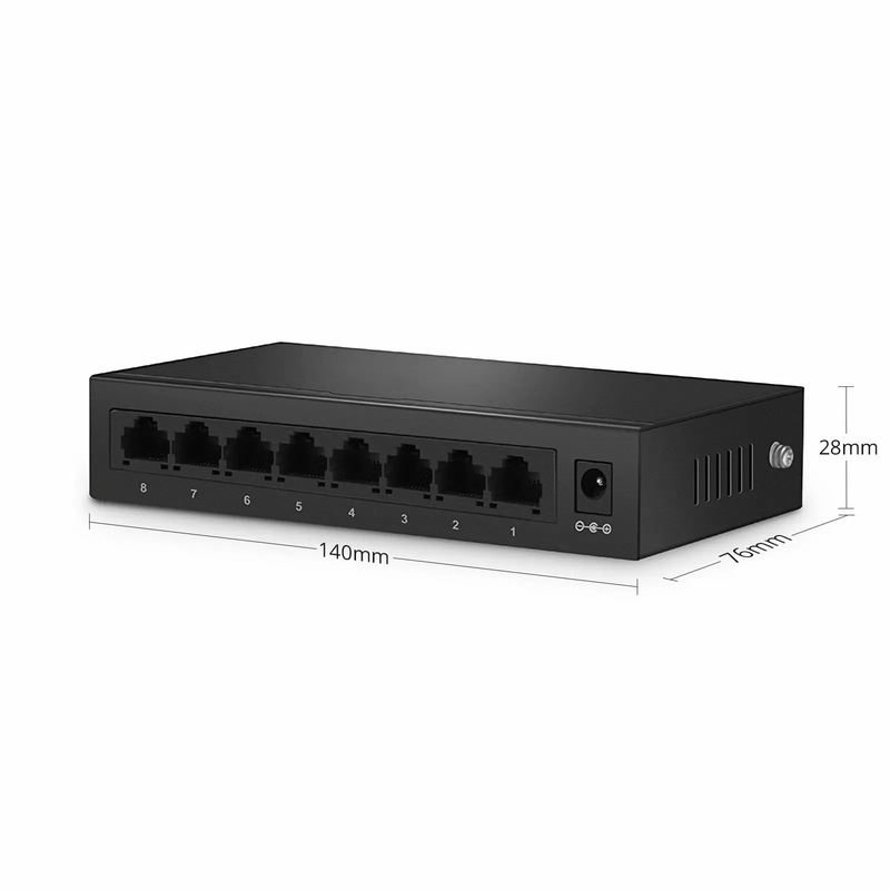SFPS S1900-8T, 8-Port Gigabit Ethernet L2 Unmanaged Switch, 8x 10/100/1000BASE-T RJ45, Metal, Fanless, Desktop/Wall-Mount