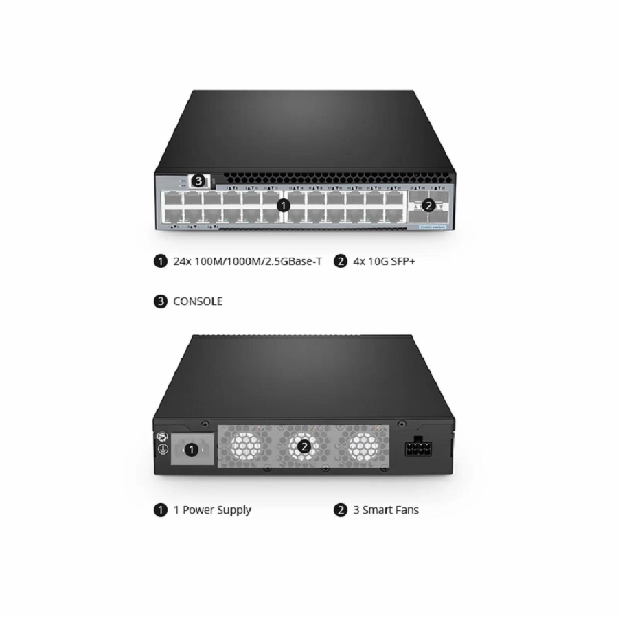 SFPS S3400C-24MG4S, 24-Port Ethernet L2+ Compact Half-Width Switch, 24 x 100M/1000M/2.5GBase-T/Multi-Gigabit, with 4 x 10Gb SFP+ Uplinks