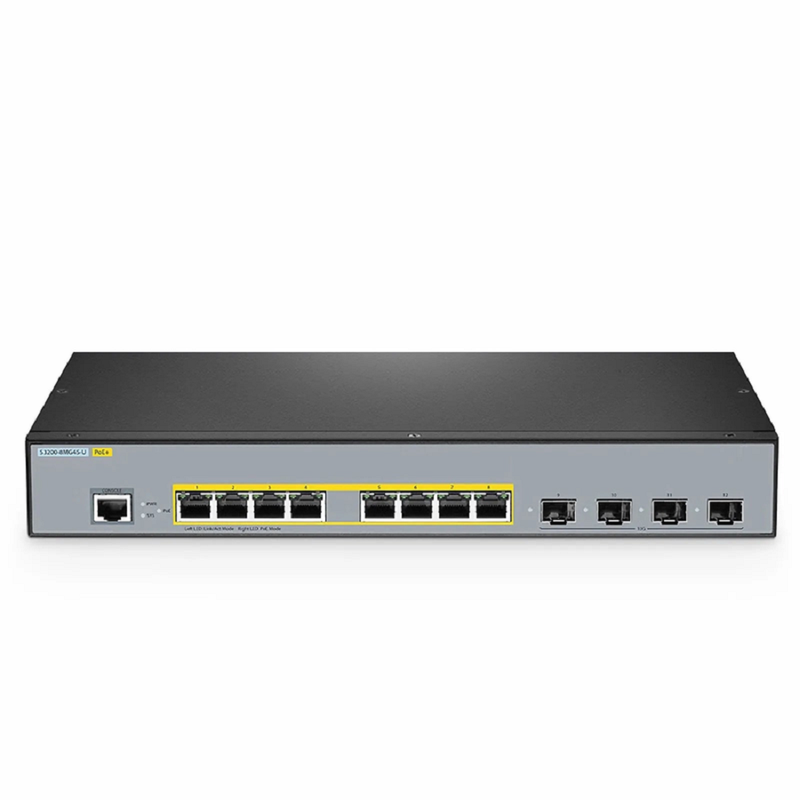 SFPS S3200-8MG4S-U, 8-Port Ethernet L2+ Managed PoE+ Switch, 8 x 100M/1000M/2.5G Multi-Gigabit RJ45, with 4 x 10Gb SFP+ Uplinks