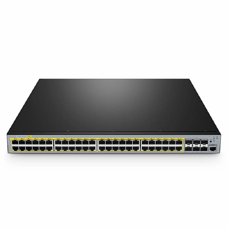 SFPS S3400-48T6SP, 48-Port Gigabit Ethernet L2+ PoE+ Switch, 48 x PoE+ Ports @370W, with 6 x 10Gb SFP+ Uplinks, AC+DC Power Supplies, Support Stacking