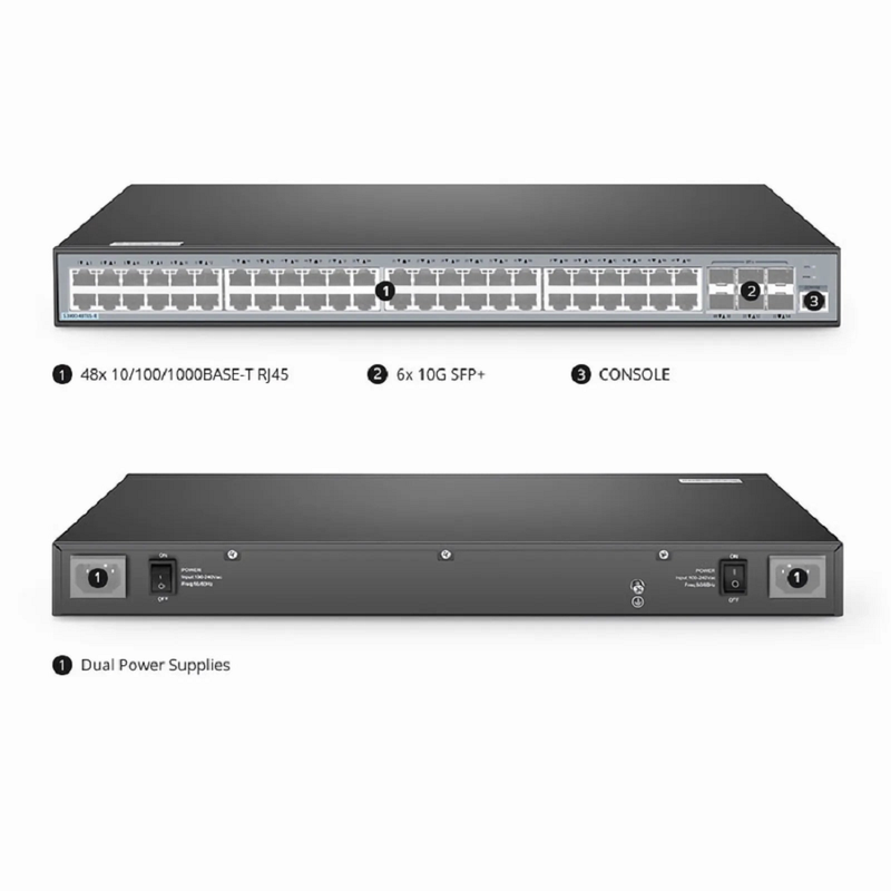 SFPS S3900-48T6S-R, 48-Port Gigabit Ethernet L2+ Switch, 48 x Gigabit RJ45, with 6 x 10Gb SFP+ Uplinks, Stackable Switch