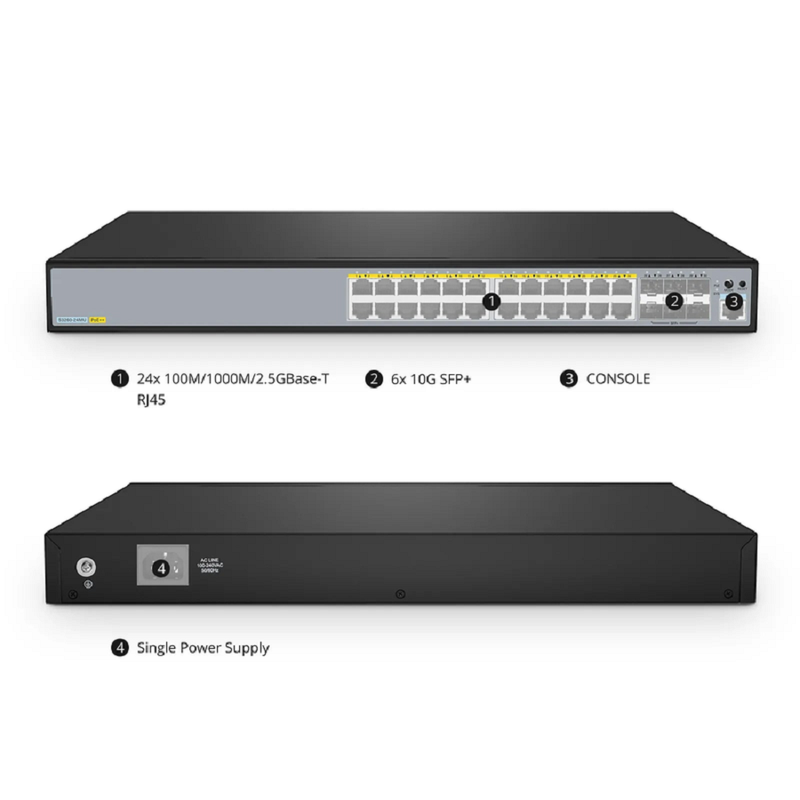 SFPS S3260-24MU, 24-Port Ethernet L2+ PoE++ Switch, 24 x 2.5GBASE-T/Multi-Gigabit, with 6 x 10Gb SFP+ Uplinks