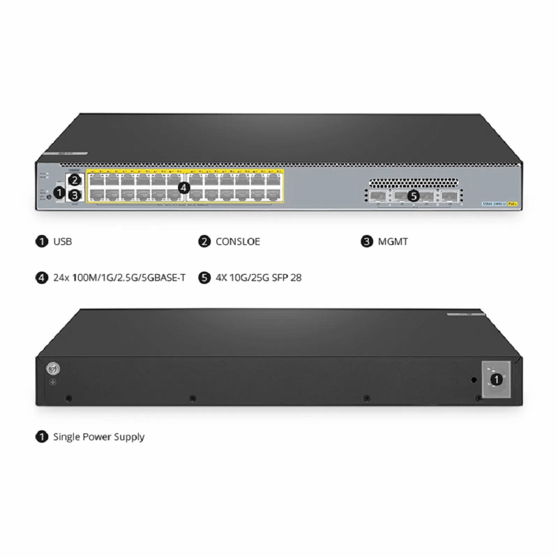 SFPS S5440-48MU, 48-Port Gigabit Ethernet L3 PoE++ Switch, 40 x 2.5Gb PoE++, 8 x 10Gb PoE++ Ports @2000W, with 4 x 25Gb SFP28 and 2 x 40Gb QSFP+ Uplinks, Support EVPN-VXLAN & MLAG