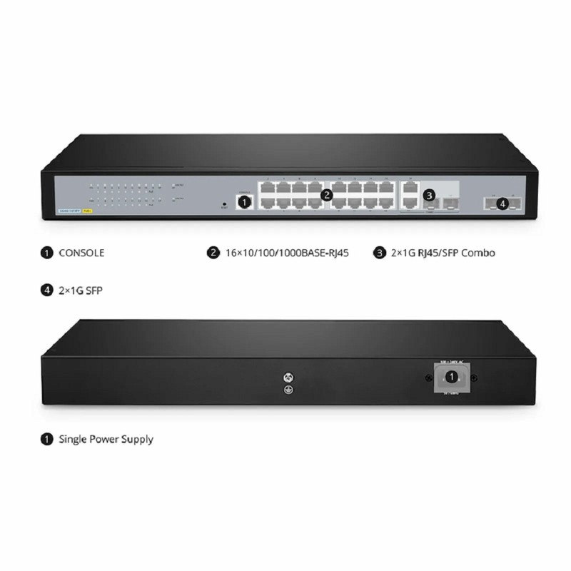 SFPS S3260-16T4FP, 16-Port Gigabit Ethernet L2+ PoE+ Switch, 16 x PoE+ Ports @250W, with 2 x 1Gb SFP Uplinks and 2 x Combo SFP Ports, Support IEEE 802.3af/at