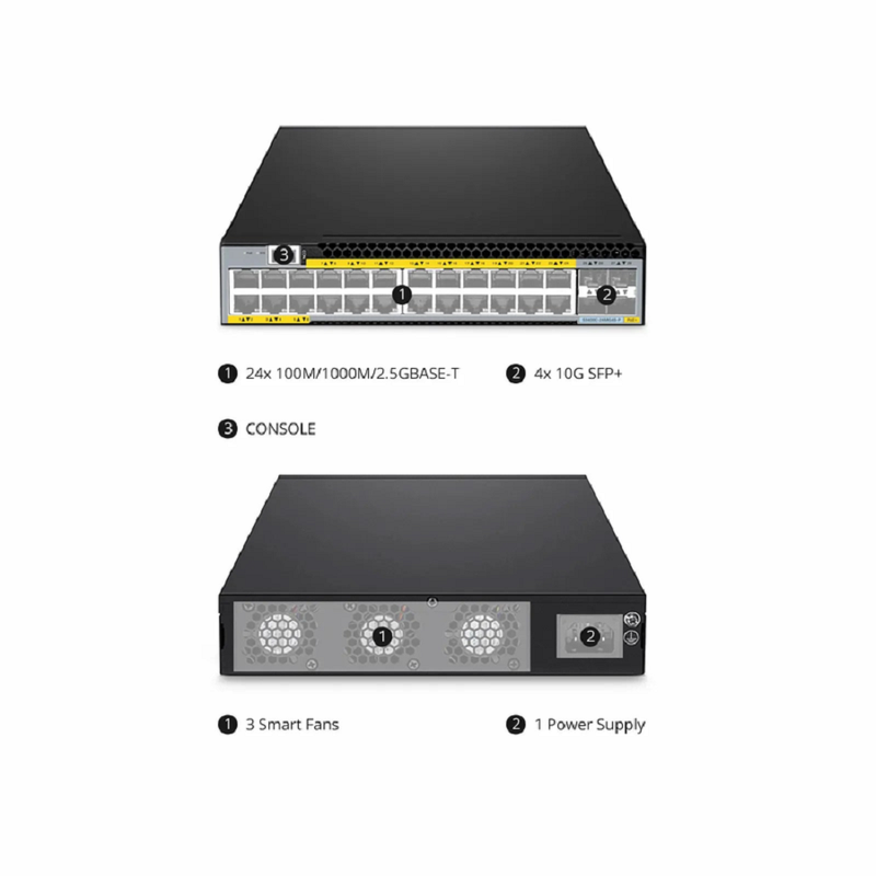 SFPS S3400C-24MG4S-P, 24-Port Ethernet L2+ PoE+ Switch, 24 x 2.5GBASE-T/Multi-Gigabit, with 4 x 10Gb SFP+ Uplinks