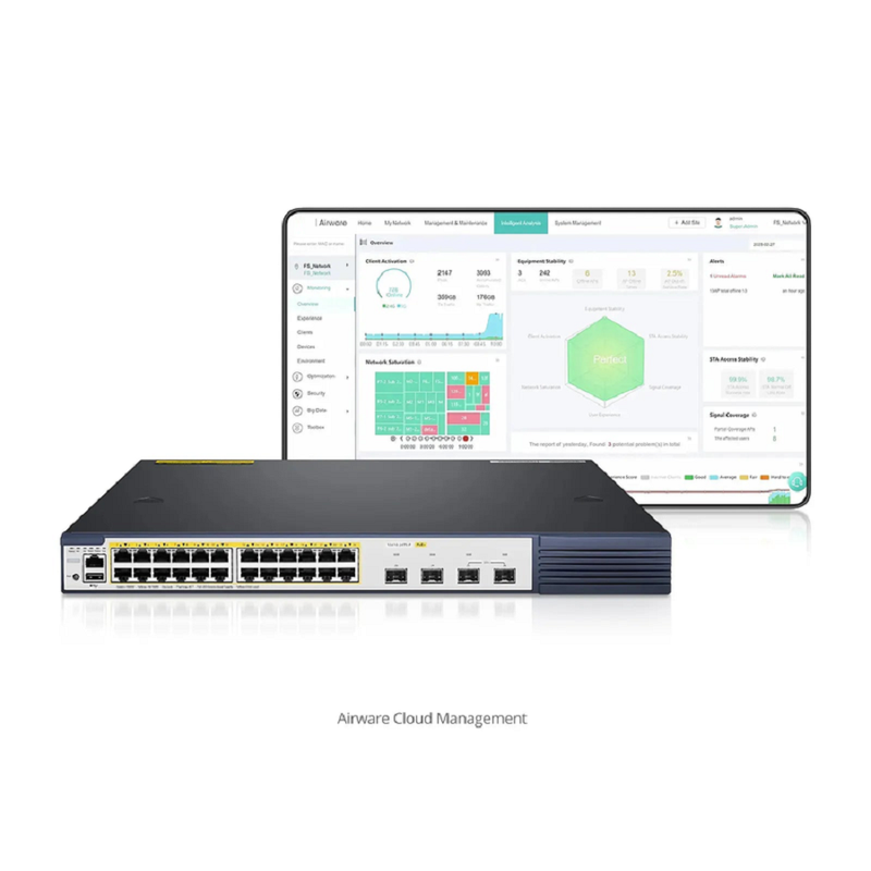 SFPS S3410-24TS-P, 24-Port Gigabit Ethernet L2+ PoE+ Switch, 24 x PoE+ Ports @740W, with 2 x 10Gb SFP+ Uplinks and 2 x Combo SFP Ports, Stackable Switch, Broadcom Chip