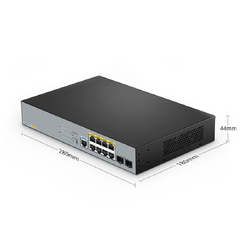 SFPS S2805S-8TF-P, 8-Port Gigabit Ethernet L2 Smart Managed PoE+ Switch, 8 x PoE+ Ports @140W, with 2 x 1Gb SFP Uplinks, Realtek Chip