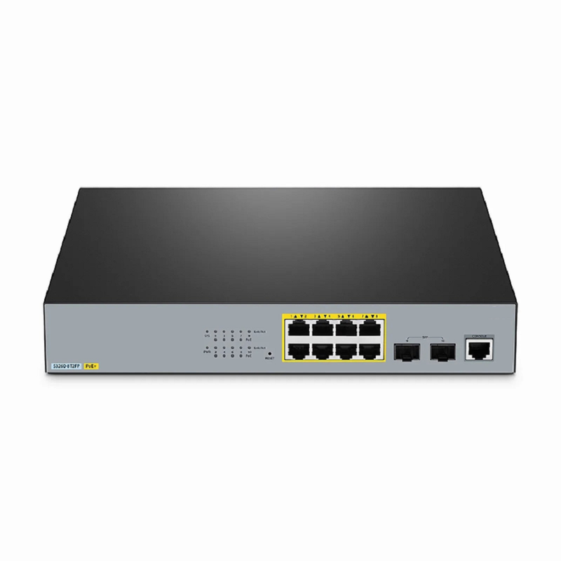 SFPS S3260-8T2FP, 8-Port Gigabit Ethernet L2+ PoE+ Switch, 8 x PoE+ Ports @240W, with 2 x 1Gb SFP Uplinks, Support IEEE 802.3af/at