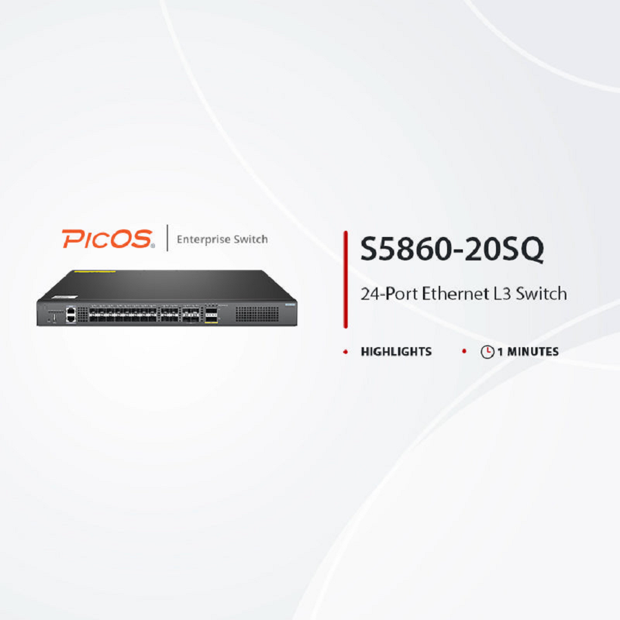 SFPS S5860-20SQ, 24-Port Ethernet L3 Switch, 20 x 10Gb SFP+, with 4 x 25Gb SFP28 and 2 x 40Gb QSFP+, PicOSA®, Support MLAG, Broadcom Chip