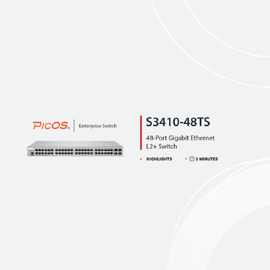 SFPS S3410-48TS, 48-Port Gigabit Ethernet L2+ Switch, 48 x Gigabit RJ45, with 4 x 10Gb SFP+ Uplinks, PicOSA®, Support MLAG, Broadcom Chip