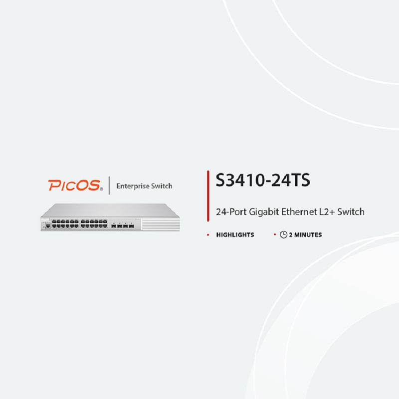 SFPS S3410-24TS, 24-Port Gigabit Ethernet L2+ Switch, 24 x Gigabit RJ45, with 4 x 10Gb SFP+ Uplinks, PicOSA®, Support MLAG, Broadcom Chip