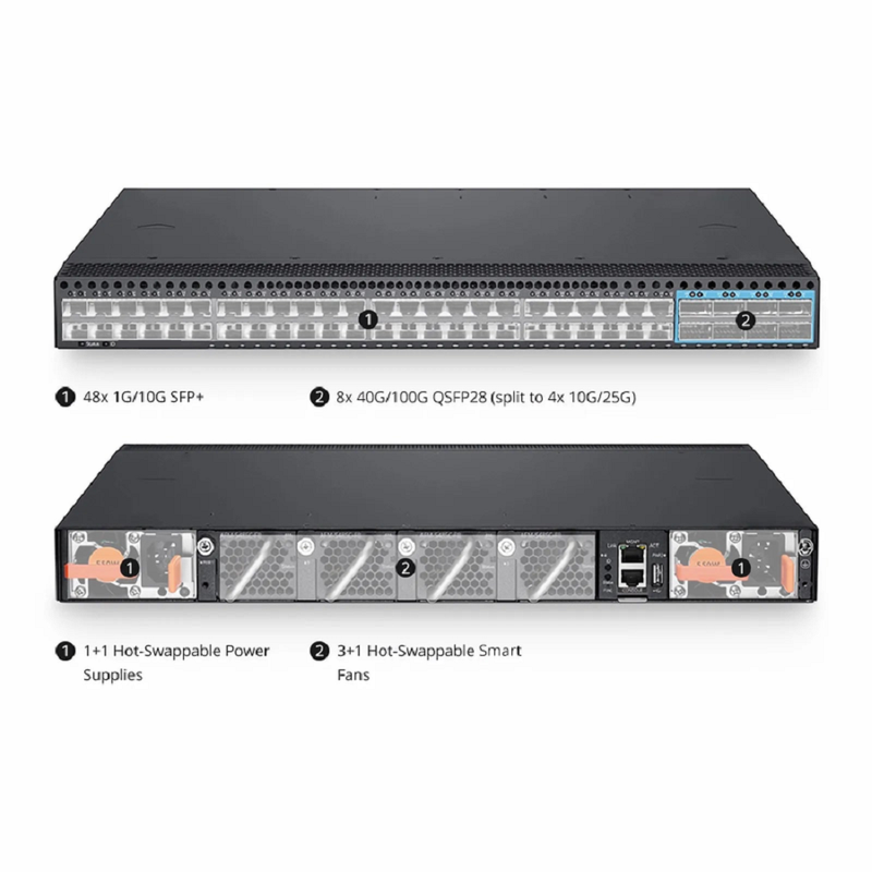 SFPS S5580-48S, 48-Port Ethernet L3 Switch, 48x 10Gb SFP+, with 8x 100Gb QSFP28 Uplinks, PicOSA®, support EVPN-VXLAN&MLAG, Broadcom Chip