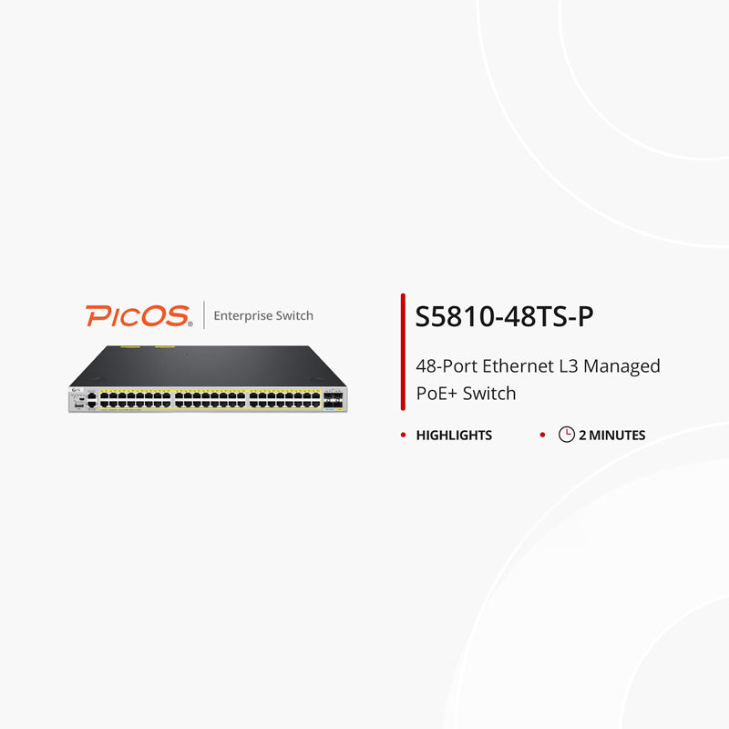 SFPS S5810-48TS-P, 48-Port Gigabit Ethernet L3 PoE+ Switch, 48 x PoE+ Ports @740W, with 4 x 10Gb SFP+ Uplinks, PicOSA®, Support MLAG, Broadcom Chip